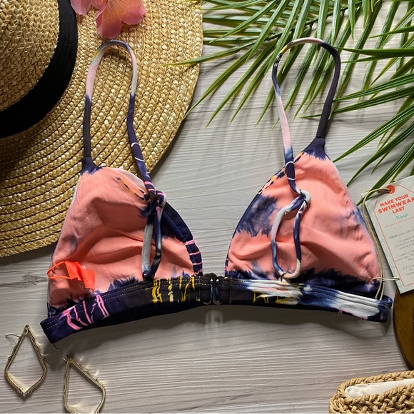 Maaji โ๏ธ Tie Dye Salmon + Navy Blue Fixed Triangle Bikini Top - Picture 3 of 9
